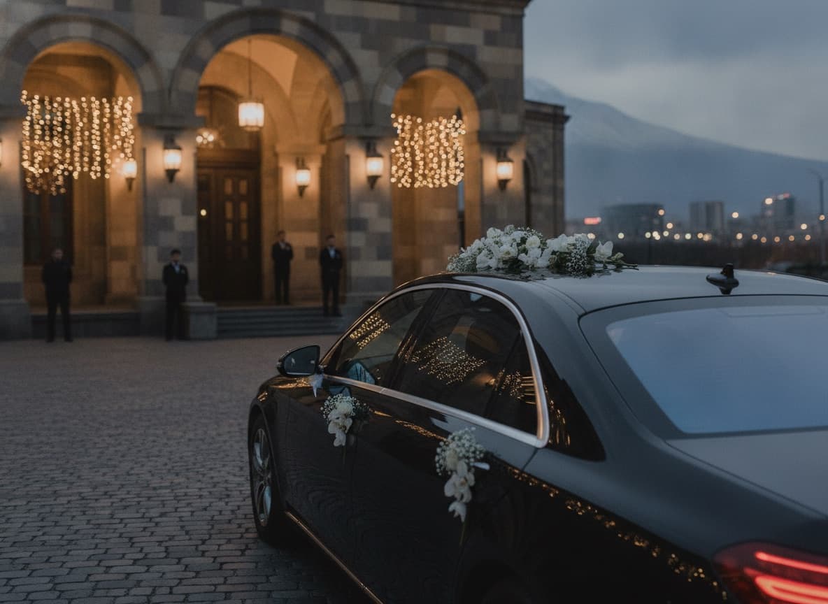 wedding arrival, evening